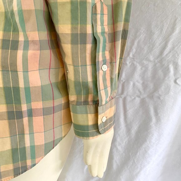 Vintage Light Pink Green and Yellow Plaid Button Down - Jeffrey Banks - Picture 5 of 7